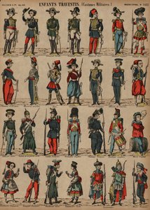 Børns militærkostumer (farvet indgravering) af French School