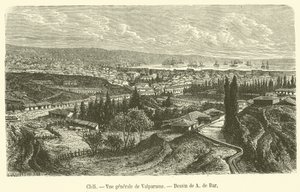 Chile, generel udsigt over Valparaiso (gravering) af French School