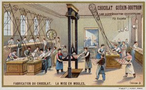 Chokoladefremstilling. Kom chokolade i forme (chromolitho) af French School