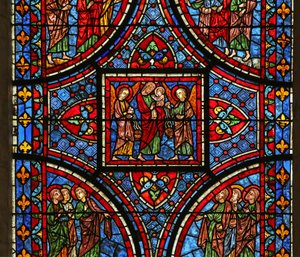 Kristus bærer sin mors sjæl (englene er delvist moderne) af French School