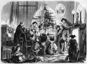 Julefest i Alsace: en familie genforenet omkring juletræet. Indgravering i "" Le Monde Illustré"" nr. 38 af 2. januar af French School