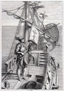 Christopher Columbus på sin trailer, syg. "" Discovery de la Terre "" af Jules Verne, red. Hetzel, n.d. 19. af French School