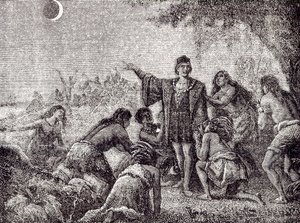 Christopher Columbus forudsiger måneformørkelsen for indbyggerne på Jamaica i 1504 af French School