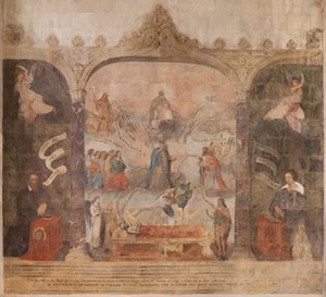Kirke (Sankt Johannes Døberens Kirke). Indre. Kapel Saint-Fursy. Vægmalerier. Forherligelsen af ​​Maria (fresko kendt som den gode død). Begynd det 17. århundrede. af French School