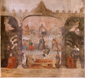 Kirke (Sankt Johannes Døberens Kirke). Indre. Kapel Saint-Fursy. Vægmalerier. Forherligelsen af ​​Maria (fresko kendt som den gode død). Begynd det 17. århundrede. af French School