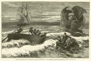 Aeronaut Zambeccaris fald i Adriaterhavet (gravering) af French School