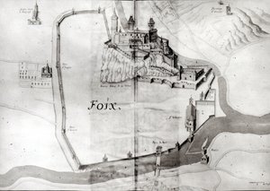 Byen Foix, fra Grand Atlas, begyndelsen af det 17. århundrede (wc på papir) af French School