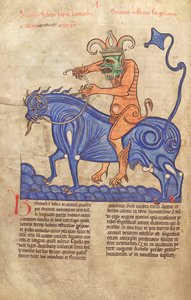 Torsk. Gulf. 1 Gud. lat. 41V, Satan rider på en Behemoth, fra Liber Floridus af Lambert de Saint-Omer c.1120 af French School