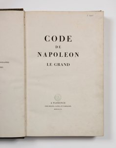 Kode for Napoleon den Store, åben på titelbladet, udgivet Firenze, Molini, Landi et Cie, 1809 af French School