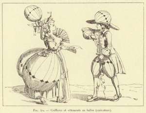 Ballonfrisurer og tøj (karikatur) (gravering) af French School