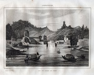 Como - Comosøen - Lake Come - Indgravering fra "" Det maleriske Italien"" af M. de Norvins, Ch. Nodier 1834-1836. af French School