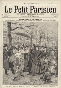 Konfettikamp på boulevarderne i Paris på Mardi Gras (gravering) af French School