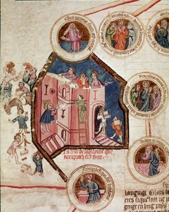 Byggepladsen for Babelstårnet i Babylon Side taget fra manuskriptet "Genealogy de la Bible" fra den franske skole. 14. århundrede Cremone, biblioteca governativa af French School