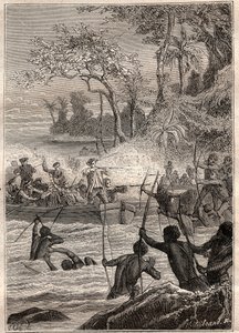Fortsat med pile: Rejsen af ​​Philip Carteret eller Philippe de Carteret (1733-1796) på øen Santa Cruz, i 1767 - illustration taget fra "The Great Mariners of the 18th af French School