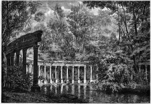 Korinthisk søjlegang omkring det ovale bassin i Parc de Monceau, Paris af French School