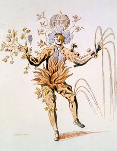 Kostumedesign til de fire elementer i en hoflig ballet fra det 17. århundrede, faksimile lavet af Guillaumot fils (håndfarvet gravering) af French School