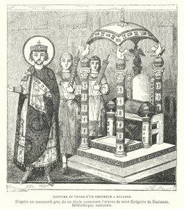 Kostume og trone af en byzantinsk kejser, 9. århundrede (gravering) af French School
