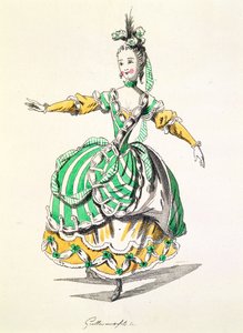 Kostumedesign til Phrygienne, i Dardanus, en libretto af Leclerc de Labruere, komponeret af Jean-Philippe Rameau (1683-1764) faksimile af A. Guillaumot Fils (farvestik) af French School