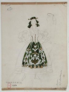 Kostumedesign til operaen Cavalleria Rusticana af Pietro Mascagni (1863-1945) (blyant og wc på papir) af French School