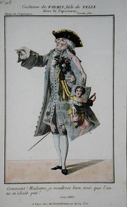 Kostume til Firmin i rollen som Felix i La Tapisserie, planche 108 fra "Petite Galerie Dramatique", udgivet af Martinet, Paris af French School