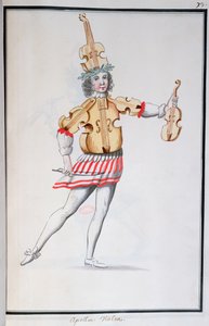 Kostume af Apollo-Violin for Ballet de la Nuit af Jean-Baptiste Lully (1632-87) danset af Ludvig XIV, 23. februar 1653 (wc på papir) af French School