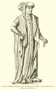 Kostume af Philip den Gode, med hætte og cockade. af French School