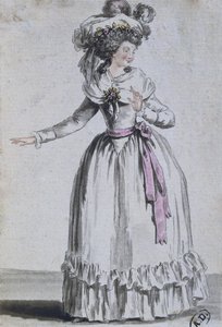 Kostume af en skuespillerinde (farvegravering) af French School