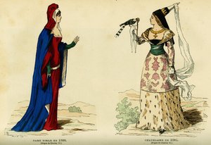 Adelsdamens dragt i 1386 og chatelainens dragt i 1395 (Karl VII