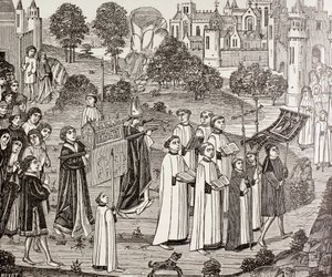 Grev Renier bærer liget af Saint Veronica til St. Waudru-kirken i Mons, fra 
