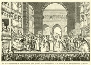 Kroning af Voltaires buste, af personalet i Comedie francaise, den 30. marts 1778 i forestillingssalen i Tuilerierne af French School