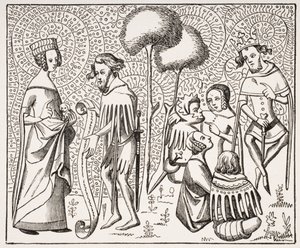 Court of Love i Provence, efter et manuskript fra det 14. århundrede, fra Le Moyen Age et La Renaissance af Paul Lacroix (1806-84) udgivet 1847 af French School