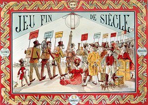Cover til et "End of the Century"-brætspil for børn, ca. 1895 (farve litho) af French School