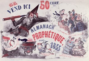 Omslag til en profetisk almanak, der forestiller Nostradamus, 1855 af French School