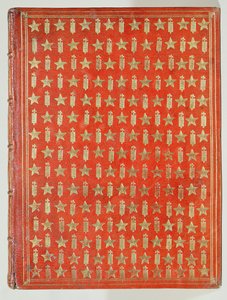 Omslag til en bog ejet af kardinal Mazarin, med efterbehandling, der viser kardinalernes emblemer af stjerner og fascer, 1644 (læder og forgyldning) af French School