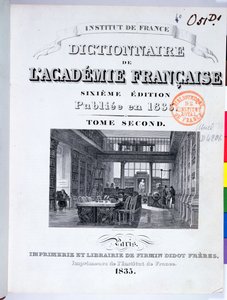 Forside til det franske akademis ordbog, 1835 af French School