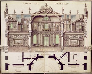 Tværsnitsplan af Chateau de Marly, 1714 af French School