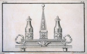 Cruet sæt på stativ, fra en mønsterbog med neo-klassiske metaldesigns sammensat af Duhamel, ca. 1770