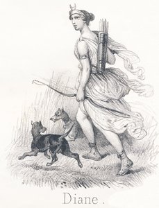 D Diana: Apollons tvillingesøster I himlen, hun var Phebe eller Månen, havde til opgave at oplyse jorden I Helvede, hun var Hecate og præsiderede over sjæles domme. På jorden var hun Diana, jagtens gudinde af French School