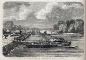 Dæmning brød ud på Seinen i SURESNES i 1866 - Gravering - Le Monde Illustré 1866 af French School