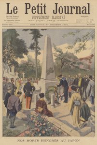 Døde franske søfolk hædret i Japan (farve litho) af French School