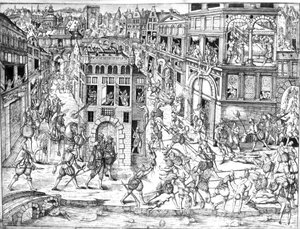 Admiral Gaspard II de Colignys død (1519-72), på tidspunktet for Skt. Bartholomews massakren i 1572 af French School
