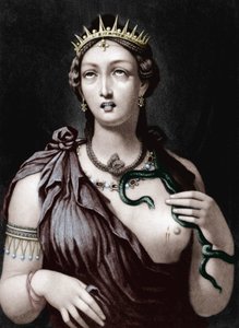 Død af Cleopatra VII, makedonsk dronning af Egypten (farvet gravering) af French School