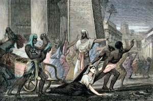 Hypatias død myrdet af tilhængere af Cyril, patriark af Alexandria, slutningen af det 19. århundrede (gravering) af French School