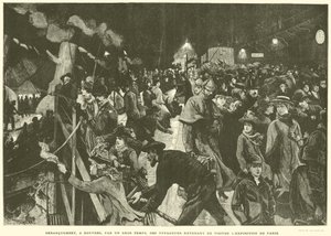 Landing, i Dover, i hårdt vejr, af rejsende, der vender tilbage fra besøg på Paris-udstillingen (gravering) af French School