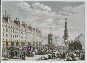 Forfatningserklæringen, Place des Innocents, Paris, september 1791, 1791 (farvegravering) af French School