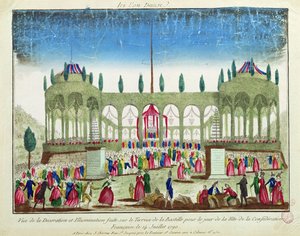 Udsmykning og belysning af Bastillen til Federationens Festival, 14. juli 1790 af French School