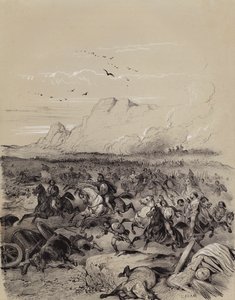 Nederlag af den invaderende Cimbri af den romerske general Gaius Marius i slaget ved Vercellae, Italien af French School