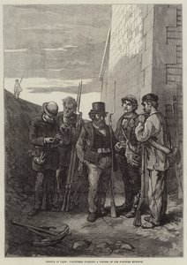 Defense of Paris, Frivillige, der bevogter en plakat af den befæstede Enceinte (gravering) af French School