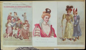 Affolkning og genbefolkning i Frankrig, hæfte af Arthur Le Creps mod malthusianisme, 1895 (farvestik) af French School