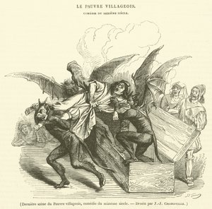 Sidste scene af den fattige landsbyboer, komedie fra det sekstende århundrede (gravering) af French School